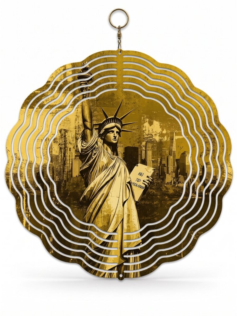 10" Statue of Liberty Kinetic Wind Spinner - Yellow NYC Metal Hanging Yard Decor
